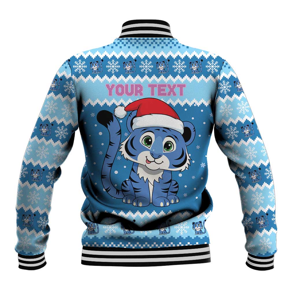 Personalized Blue Tiger Christmas Baseball Jacket Kawaii Derpy Tiger Santa Mode - Wonder Print Shop