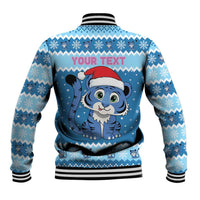 Personalized Blue Tiger Christmas Baseball Jacket Kawaii Derpy Tiger Santa Mode - Wonder Print Shop