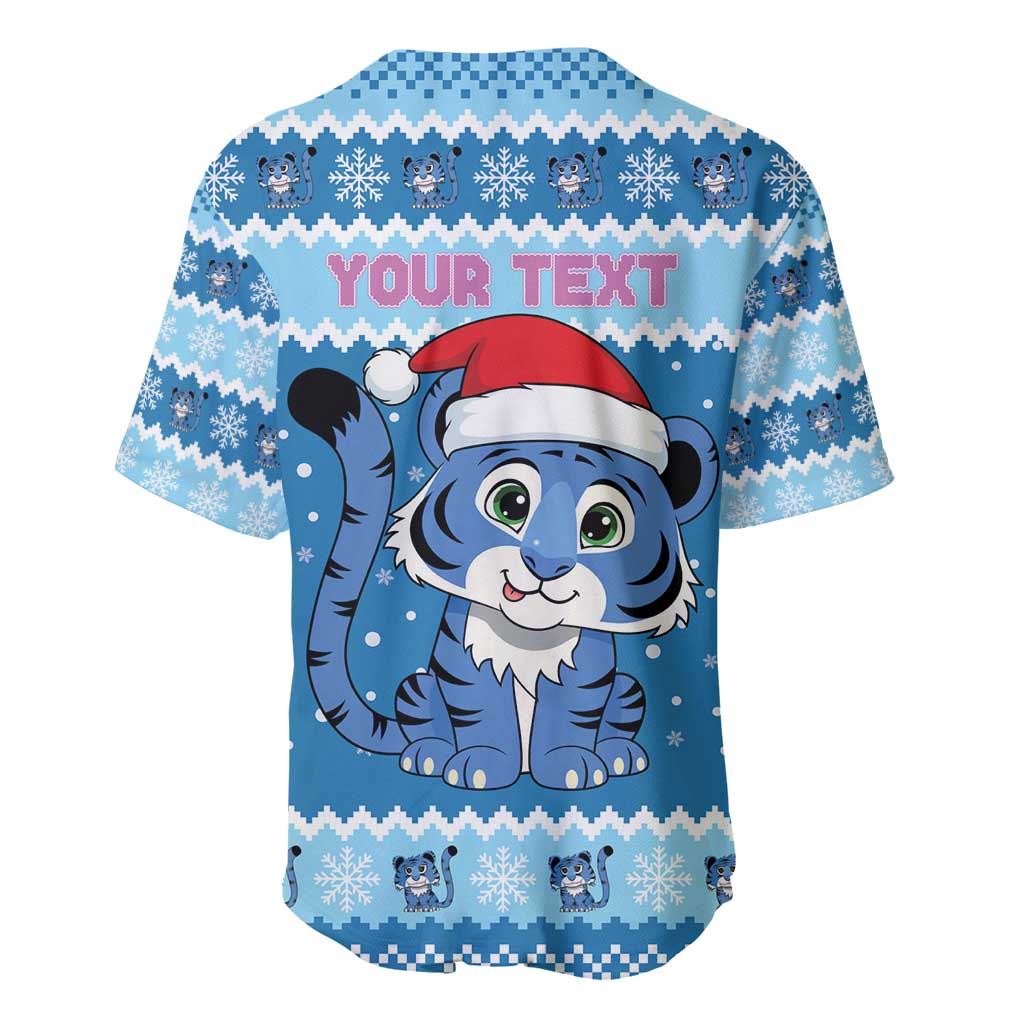 Personalized Blue Tiger Christmas Baseball Jersey Kawaii Derpy Tiger Santa Mode - Wonder Print Shop