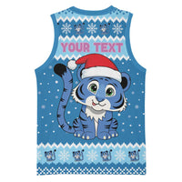 Personalized Blue Tiger Christmas Basketball Jersey Kawaii Derpy Tiger Santa Mode - Wonder Print Shop