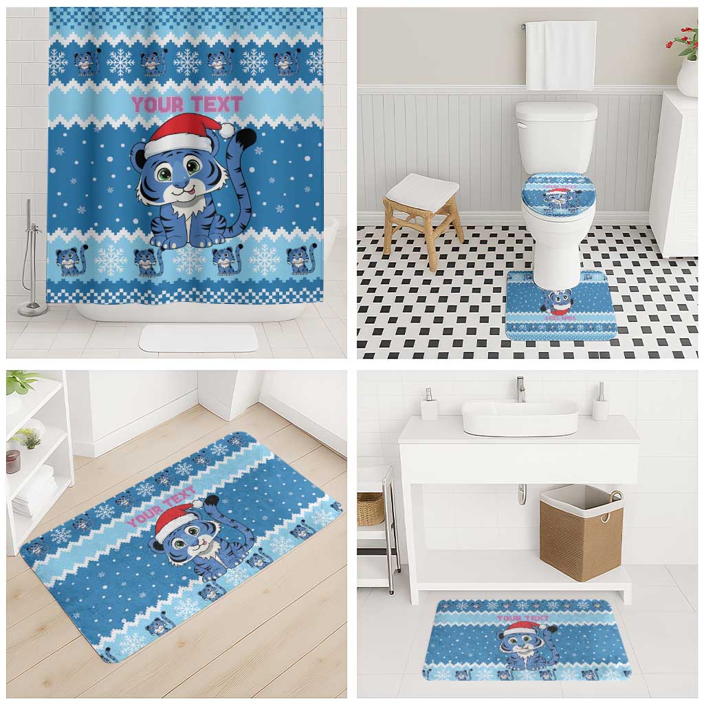 Personalized Blue Tiger Christmas Bathroom Set Kawaii Derpy Tiger Santa Mode - Wonder Print Shop