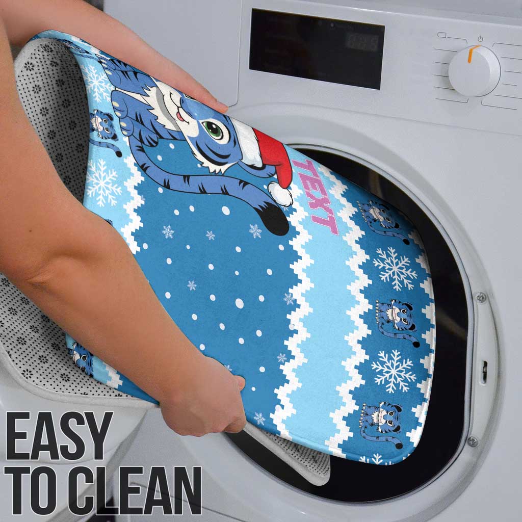 Personalized Blue Tiger Christmas Bathroom Set Kawaii Derpy Tiger Santa Mode - Wonder Print Shop