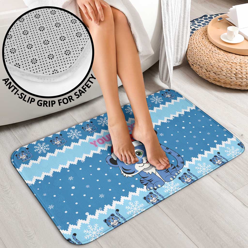 Personalized Blue Tiger Christmas Bathroom Set Kawaii Derpy Tiger Santa Mode - Wonder Print Shop