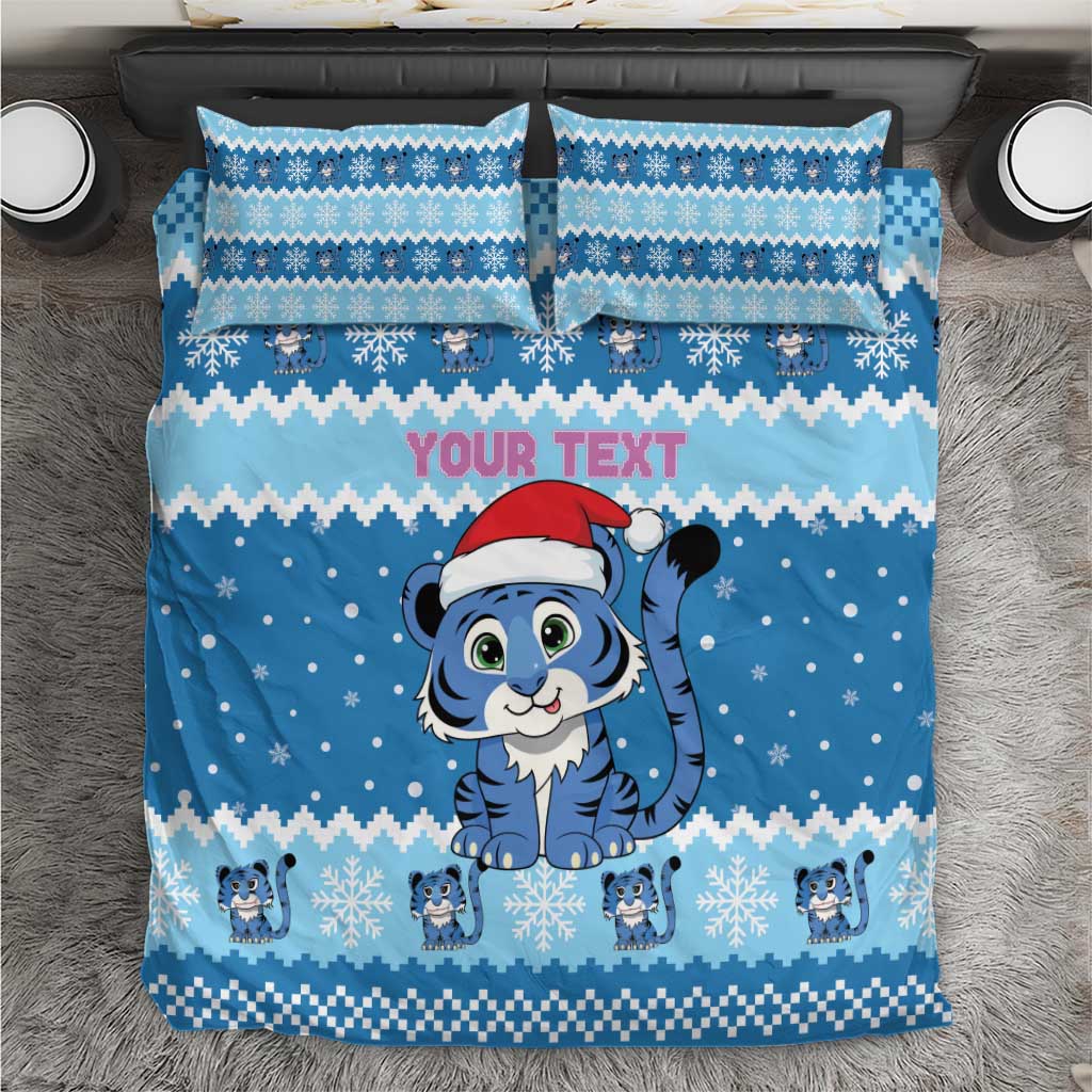 Personalized Blue Tiger Christmas Bedding Set Kawaii Derpy Tiger Santa Mode - Wonder Print Shop