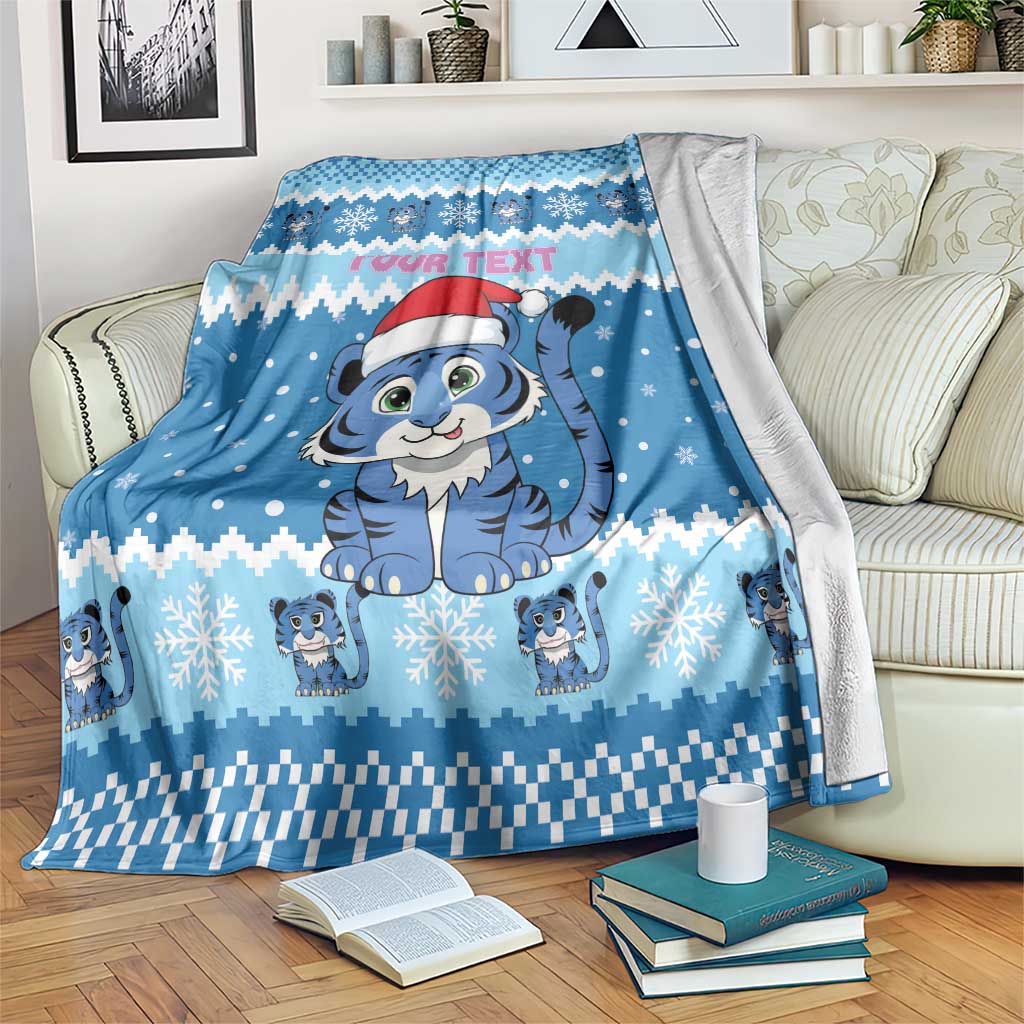 Personalized Blue Tiger Christmas Blanket Kawaii Derpy Tiger Santa Mode - Wonder Print Shop