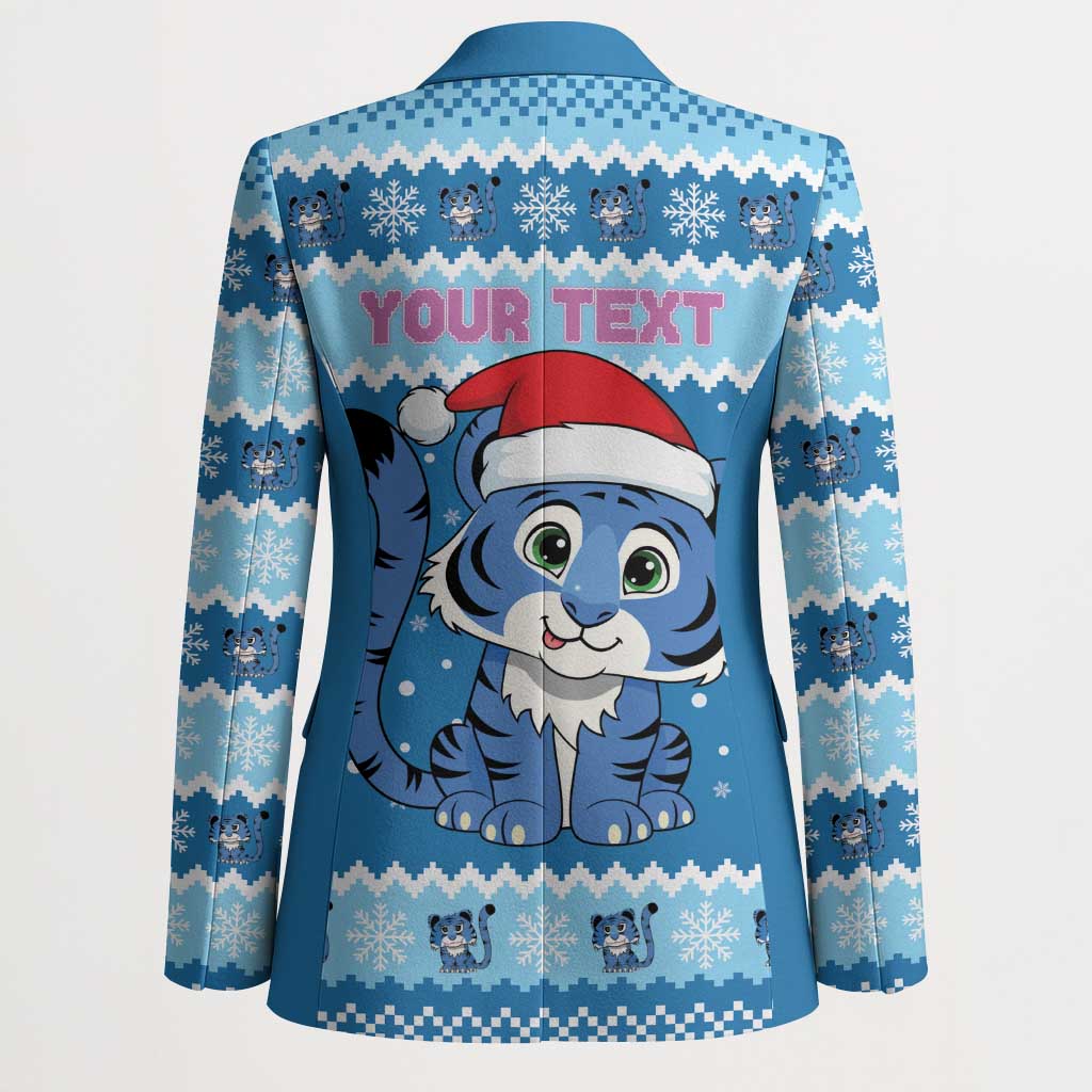 Personalized Blue Tiger Christmas Blazer Kawaii Derpy Tiger Santa Mode - Wonder Print Shop