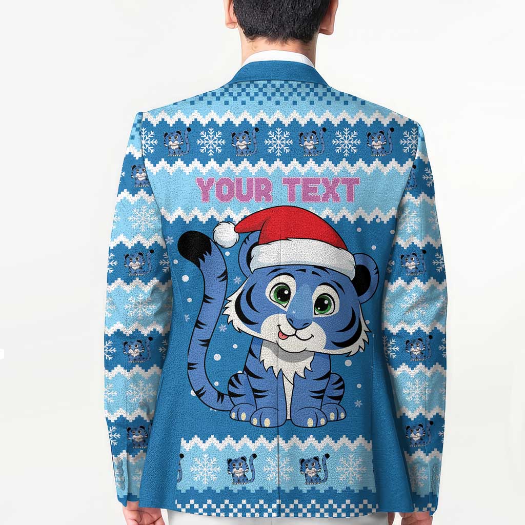 Personalized Blue Tiger Christmas Blazer Kawaii Derpy Tiger Santa Mode - Wonder Print Shop