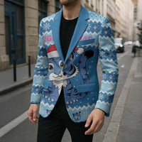 Personalized Blue Tiger Christmas Blazer Kawaii Derpy Tiger Santa Mode - Wonder Print Shop