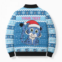 Personalized Blue Tiger Christmas Bomber Puffer Jacket Kawaii Derpy Tiger Santa Mode - Wonder Print Shop