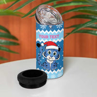 Personalized Blue Tiger Christmas 4 in 1 Can Cooler Tumbler Kawaii Derpy Tiger Santa Mode - Wonder Print Shop