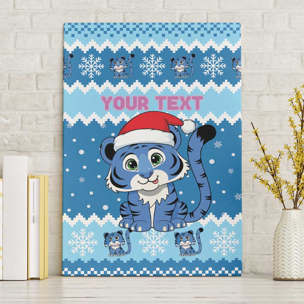 Personalized Blue Tiger Christmas Canvas Wall Art Kawaii Derpy Tiger Santa Mode - Wonder Print Shop