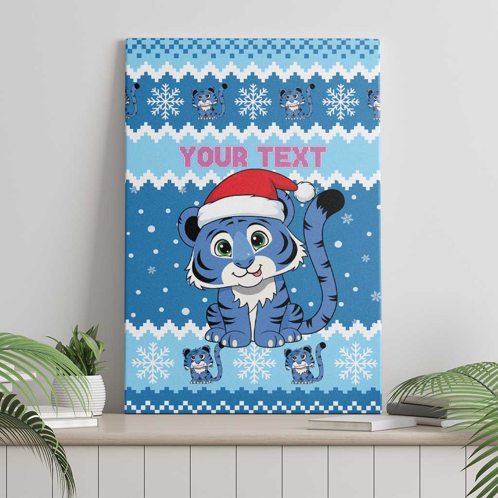 Personalized Blue Tiger Christmas Canvas Wall Art Kawaii Derpy Tiger Santa Mode - Wonder Print Shop