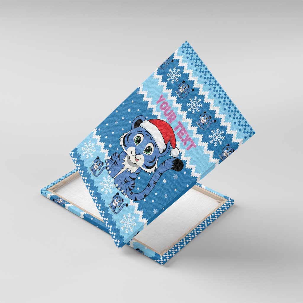 Personalized Blue Tiger Christmas Canvas Wall Art Kawaii Derpy Tiger Santa Mode - Wonder Print Shop