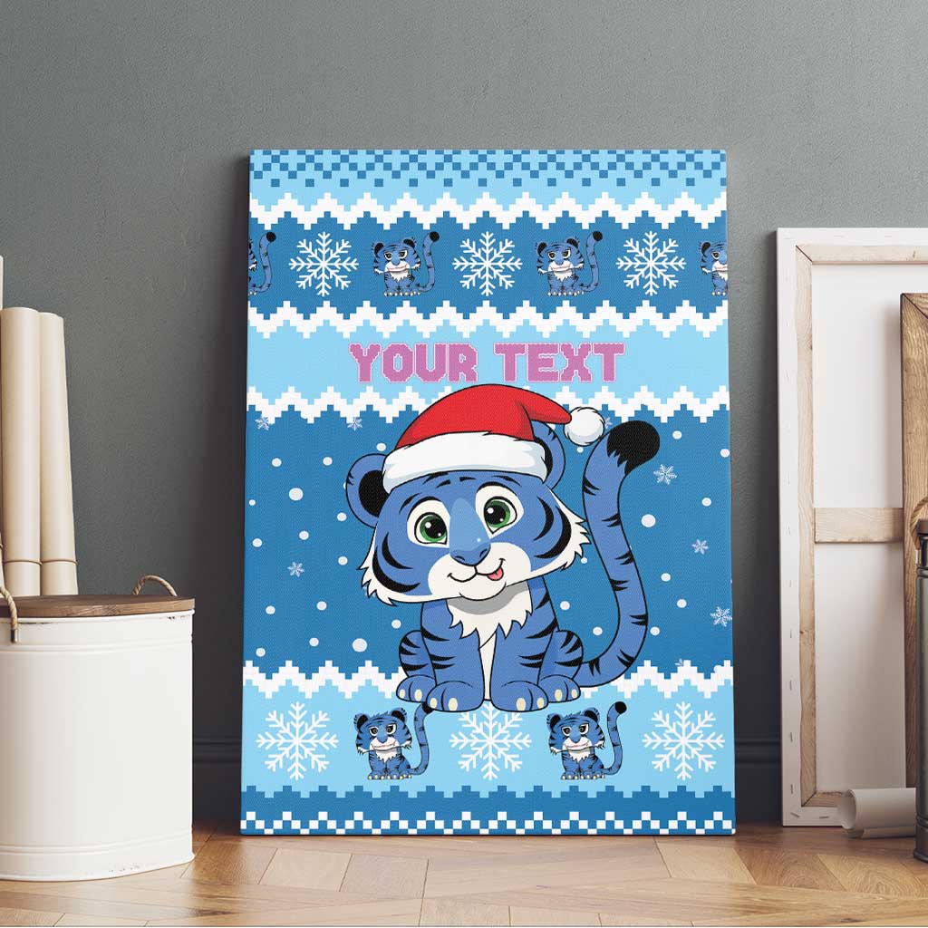 Personalized Blue Tiger Christmas Canvas Wall Art Kawaii Derpy Tiger Santa Mode - Wonder Print Shop