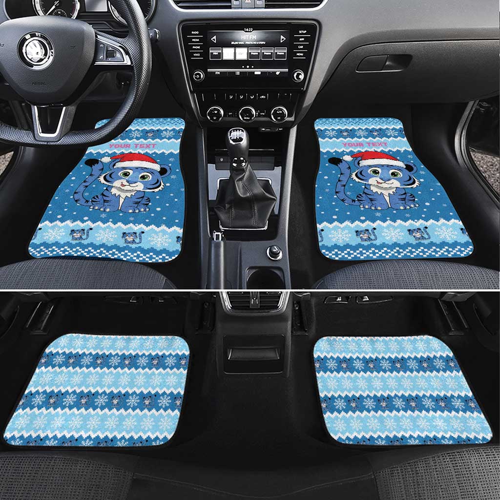 Personalized Blue Tiger Christmas Car Mats Kawaii Derpy Tiger Santa Mode - Wonder Print Shop