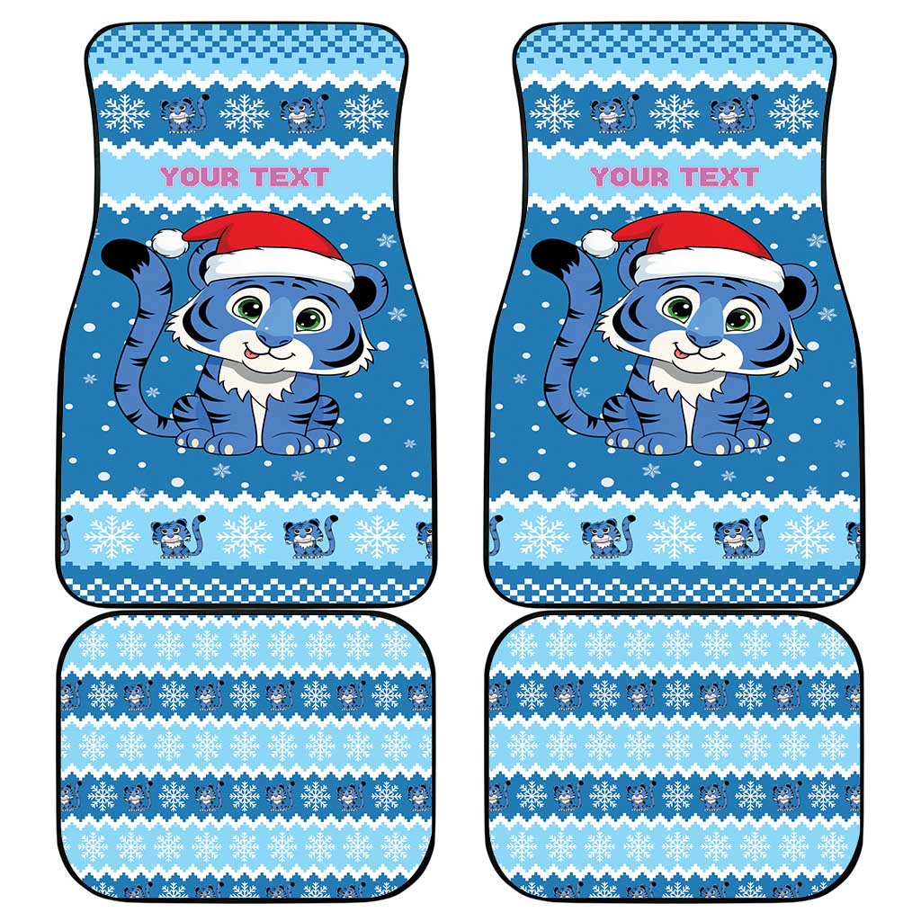 Personalized Blue Tiger Christmas Car Mats Kawaii Derpy Tiger Santa Mode - Wonder Print Shop
