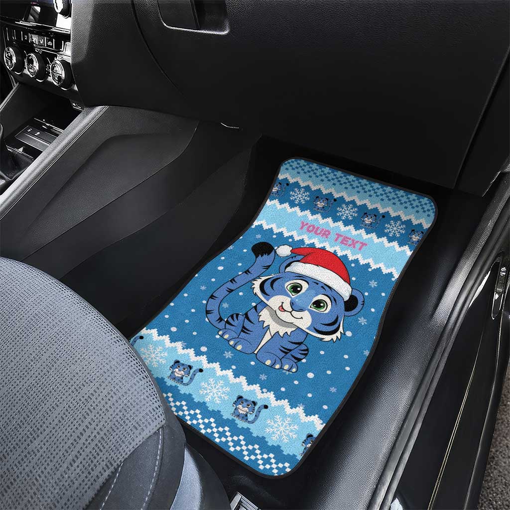Personalized Blue Tiger Christmas Car Mats Kawaii Derpy Tiger Santa Mode - Wonder Print Shop