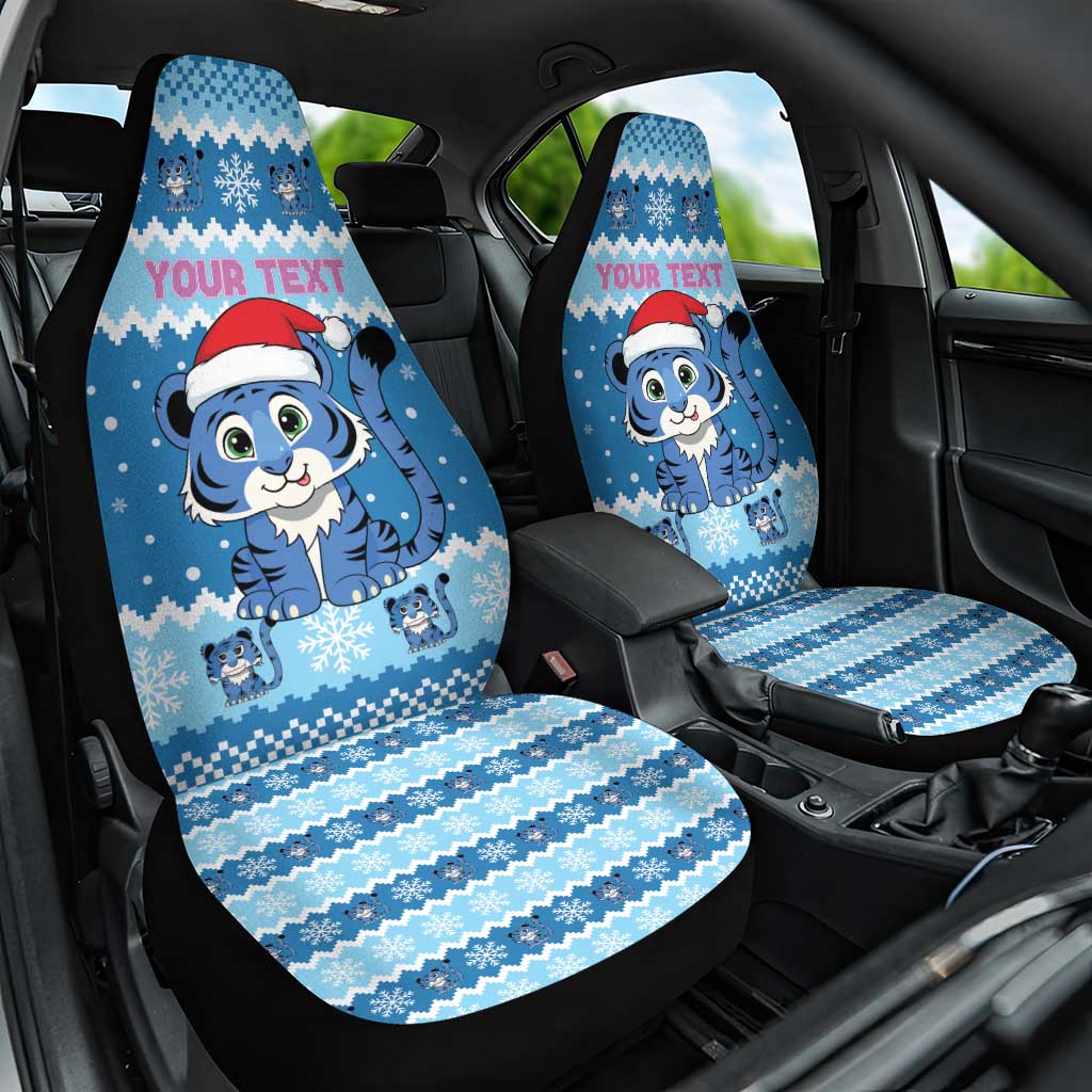 Personalized Blue Tiger Christmas Car Seat Cover Kawaii Derpy Tiger Santa Mode - Wonder Print Shop