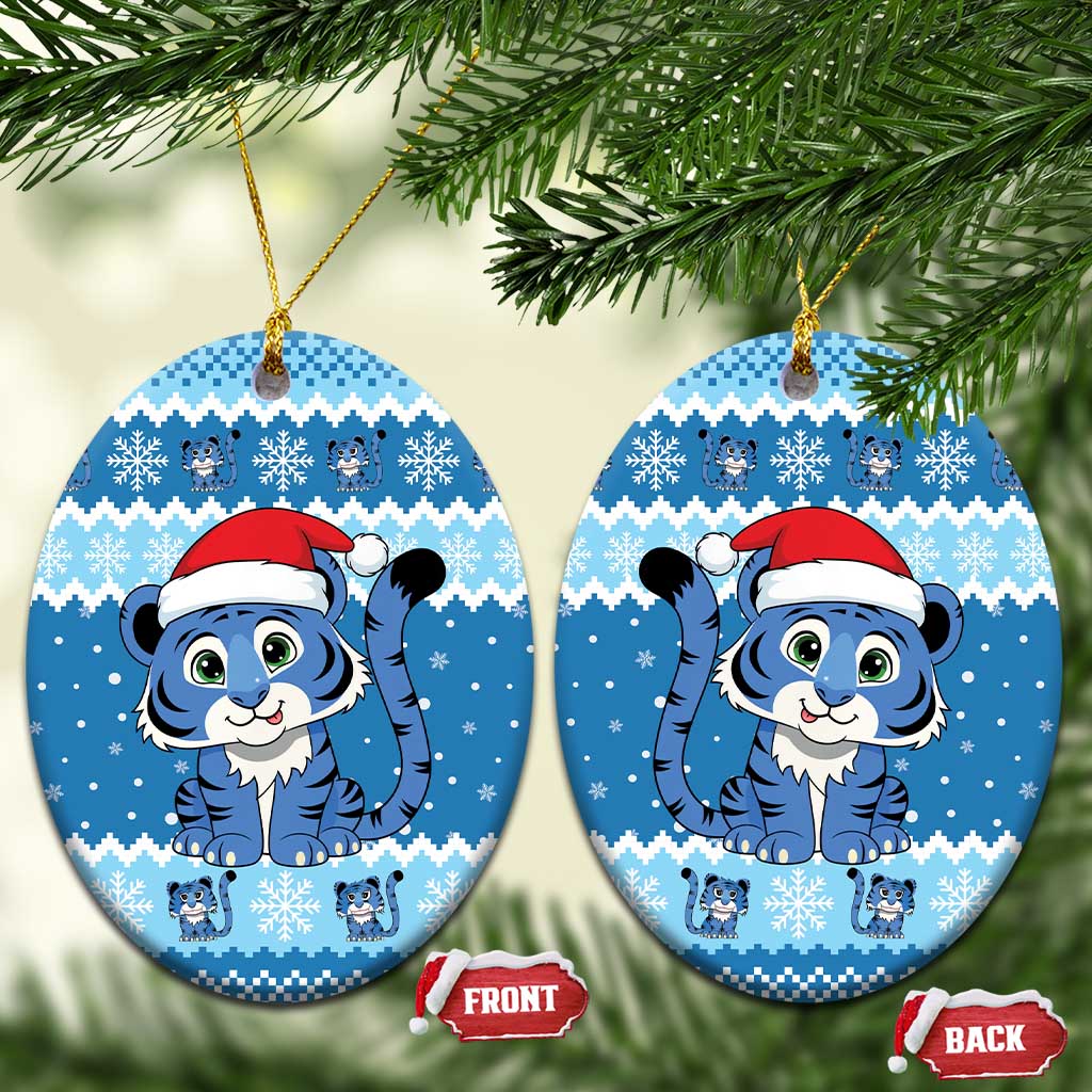 Blue Tiger Christmas Ceramic Ornament Kawaii Derpy Tiger Santa Mode - Wonder Print Shop