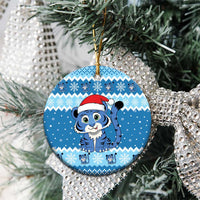 Blue Tiger Christmas Ceramic Ornament Kawaii Derpy Tiger Santa Mode - Wonder Print Shop