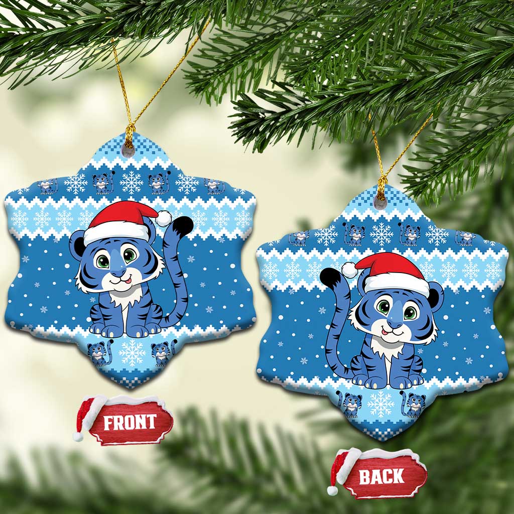 Blue Tiger Christmas Ceramic Ornament Kawaii Derpy Tiger Santa Mode - Wonder Print Shop