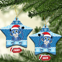 Blue Tiger Christmas Ceramic Ornament Kawaii Derpy Tiger Santa Mode - Wonder Print Shop