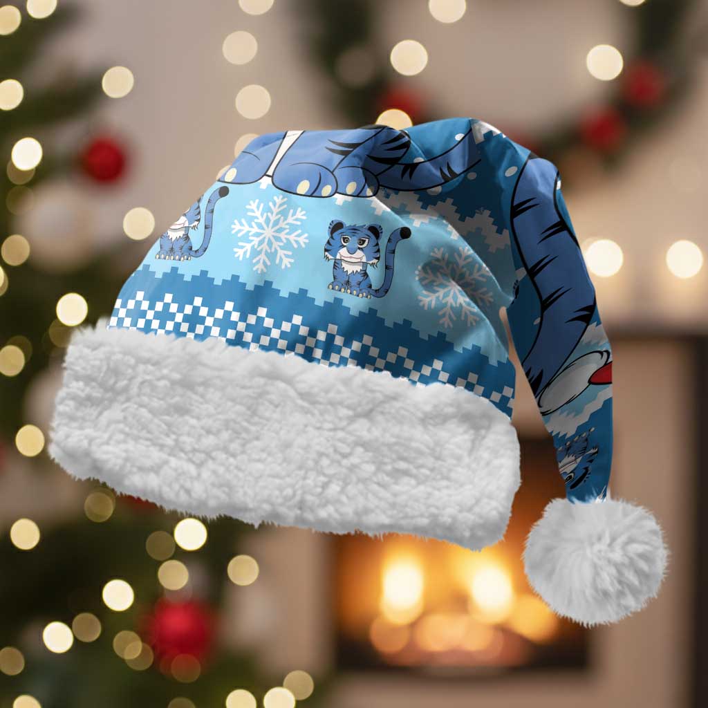Blue Tiger Christmas Santa Hat Kawaii Derpy Tiger Santa Mode - Wonder Print Shop