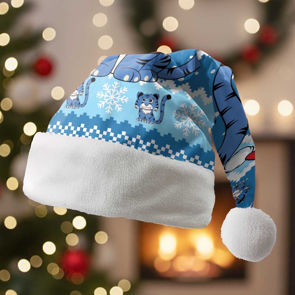 Blue Tiger Christmas Santa Hat Kawaii Derpy Tiger Santa Mode - Wonder Print Shop