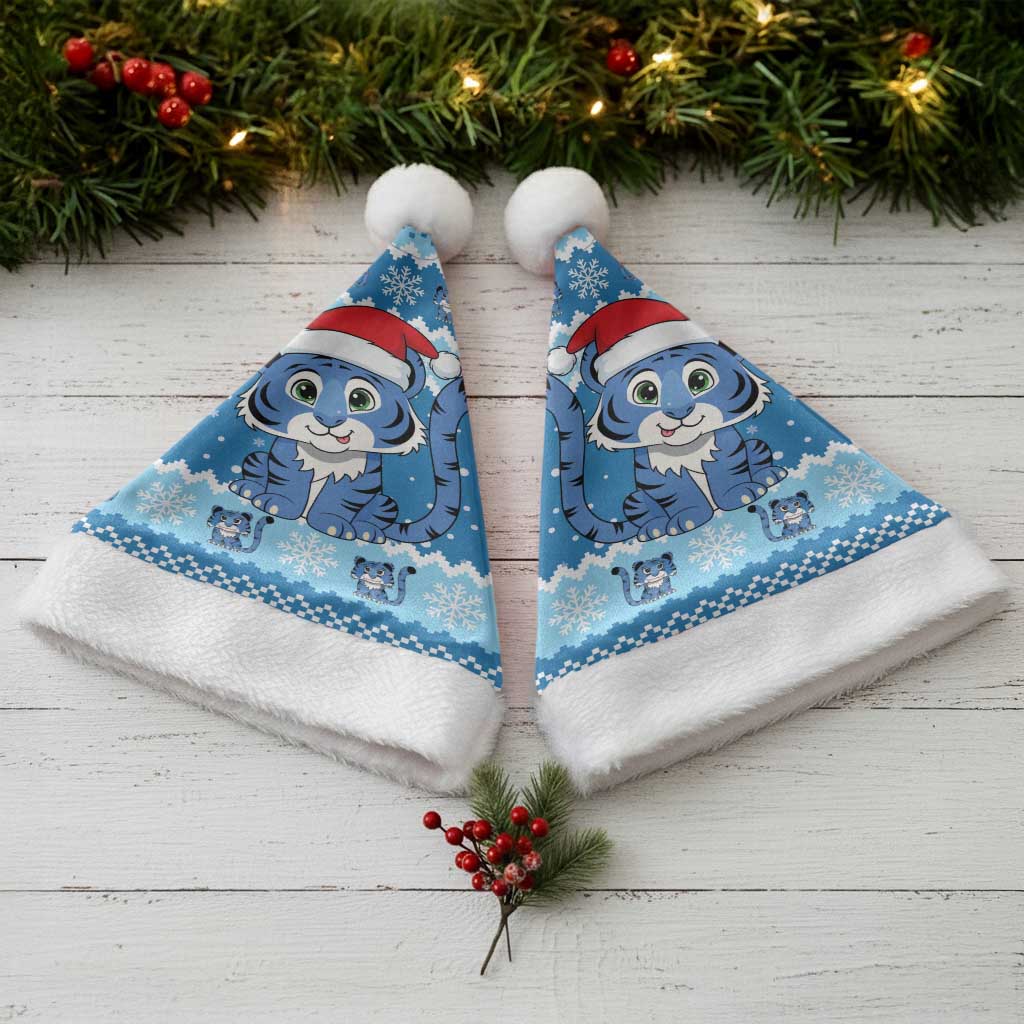 Blue Tiger Christmas Santa Hat Kawaii Derpy Tiger Santa Mode - Wonder Print Shop