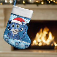 Blue Tiger Christmas Stocking Kawaii Derpy Tiger Santa Mode - Wonder Print Shop