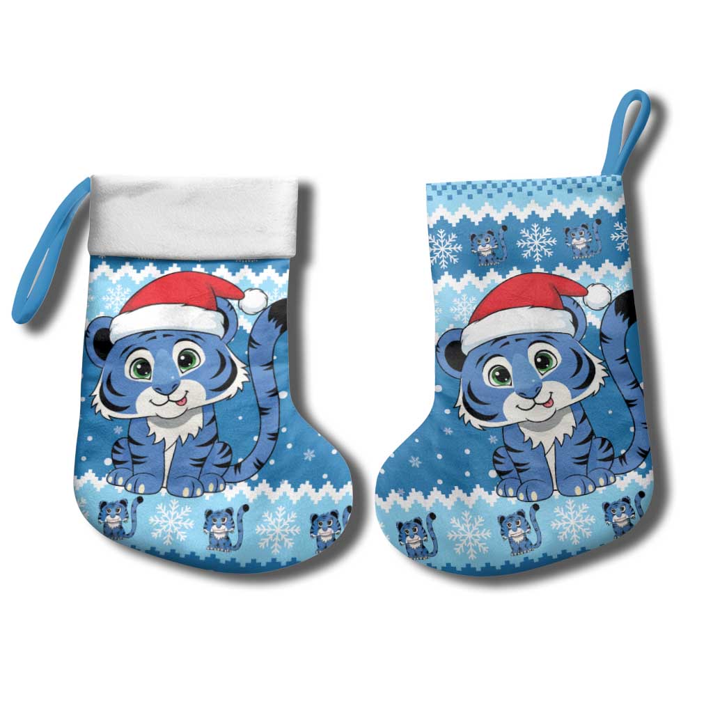 Blue Tiger Christmas Stocking Kawaii Derpy Tiger Santa Mode - Wonder Print Shop