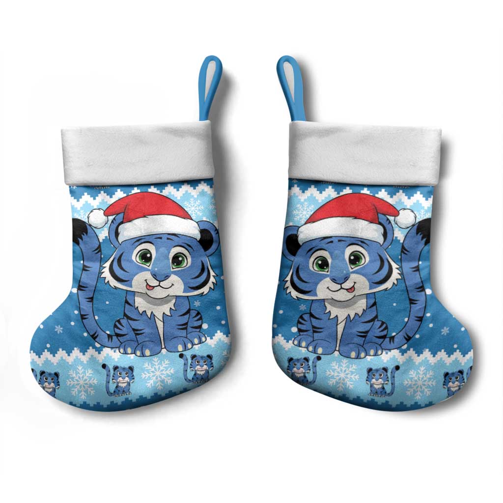 Blue Tiger Christmas Stocking Kawaii Derpy Tiger Santa Mode - Wonder Print Shop