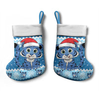 Blue Tiger Christmas Stocking Kawaii Derpy Tiger Santa Mode - Wonder Print Shop