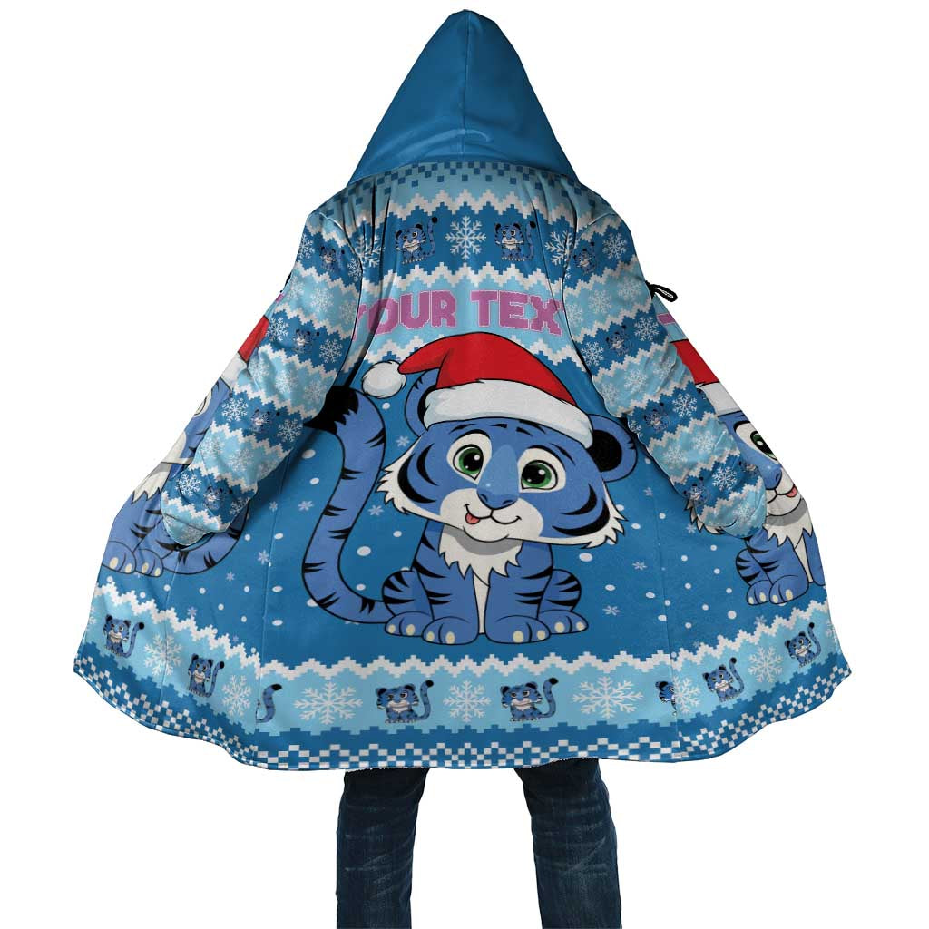 Personalized Blue Tiger Christmas Cloak Kawaii Derpy Tiger Santa Mode - Wonder Print Shop