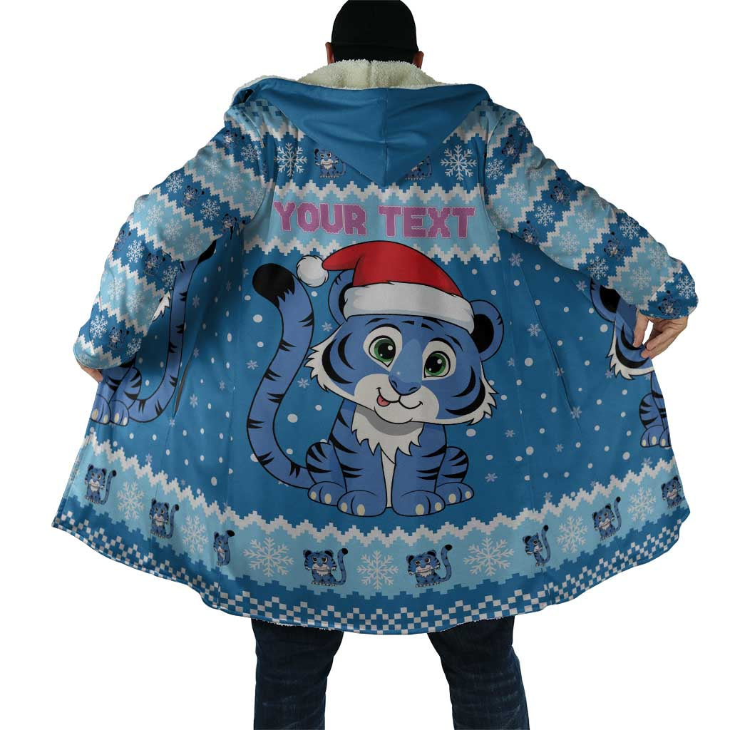Personalized Blue Tiger Christmas Cloak Kawaii Derpy Tiger Santa Mode - Wonder Print Shop