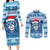 Personalized Blue Tiger Christmas Couples Matching Long Sleeve Bodycon Dress and Long Sleeve Button Shirt Kawaii Derpy Tiger Santa Mode - Wonder Print Shop