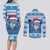 Personalized Blue Tiger Christmas Couples Matching Long Sleeve Bodycon Dress and Long Sleeve Button Shirt Kawaii Derpy Tiger Santa Mode - Wonder Print Shop