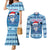 Personalized Blue Tiger Christmas Couples Matching Mermaid Dress and Long Sleeve Button Shirt Kawaii Derpy Tiger Santa Mode - Wonder Print Shop