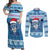 Personalized Blue Tiger Christmas Couples Matching Off Shoulder Maxi Dress and Long Sleeve Button Shirt Kawaii Derpy Tiger Santa Mode - Wonder Print Shop