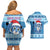 Personalized Blue Tiger Christmas Couples Matching Off Shoulder Short Dress and Hawaiian Shirt Kawaii Derpy Tiger Santa Mode - Wonder Print Shop