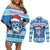 Personalized Blue Tiger Christmas Couples Matching Off Shoulder Short Dress and Long Sleeve Button Shirt Kawaii Derpy Tiger Santa Mode - Wonder Print Shop