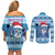 Personalized Blue Tiger Christmas Couples Matching Off Shoulder Short Dress and Long Sleeve Button Shirt Kawaii Derpy Tiger Santa Mode - Wonder Print Shop