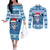 Personalized Blue Tiger Christmas Couples Matching Off The Shoulder Long Sleeve Dress and Long Sleeve Button Shirt Kawaii Derpy Tiger Santa Mode - Wonder Print Shop