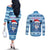 Personalized Blue Tiger Christmas Couples Matching Off The Shoulder Long Sleeve Dress and Long Sleeve Button Shirt Kawaii Derpy Tiger Santa Mode - Wonder Print Shop