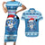 Personalized Blue Tiger Christmas Couples Matching Short Sleeve Bodycon Dress and Hawaiian Shirt Kawaii Derpy Tiger Santa Mode - Wonder Print Shop