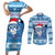 Personalized Blue Tiger Christmas Couples Matching Short Sleeve Bodycon Dress and Long Sleeve Button Shirt Kawaii Derpy Tiger Santa Mode - Wonder Print Shop