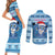 Personalized Blue Tiger Christmas Couples Matching Short Sleeve Bodycon Dress and Long Sleeve Button Shirt Kawaii Derpy Tiger Santa Mode - Wonder Print Shop