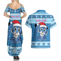 Personalized Blue Tiger Christmas Couples Matching Summer Maxi Dress and Hawaiian Shirt Kawaii Derpy Tiger Santa Mode - Wonder Print Shop