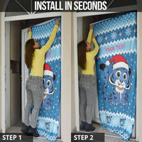 Personalized Blue Tiger Christmas Door Cover Kawaii Derpy Tiger Santa Mode - Wonder Print Shop
