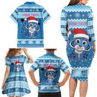 Personalized Blue Tiger Christmas Family Matching Long Sleeve Bodycon Dress and Hawaiian Shirt Kawaii Derpy Tiger Santa Mode - Wonder Print Shop